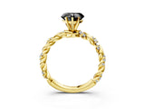 Yellow gold Fancy Black Heart Cut Solitaire Twisted Band with Pavé Accents and Four-Prong Setting_3