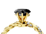 Yellow gold Fancy Black Heart Cut Solitaire Twisted Band with Pavé Accents and Four-Prong Setting_4