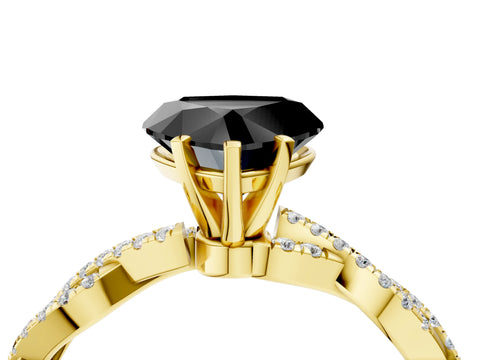 Yellow gold Fancy Black Heart Cut Solitaire Twisted Pave Band with Four-Prong Setting_7