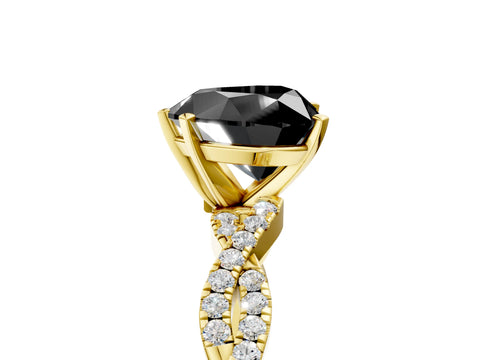 Yellow gold Fancy Black Heart Cut Solitaire Twisted Pave Band with Four-Prong Setting_8