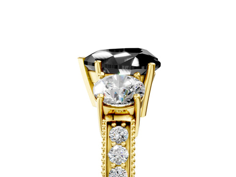 Yellow gold Fancy Black Heart Cut Three-Stone Diamond Ring with Pavé Band and Four-Prong Setting_5