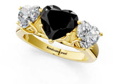 Yellow gold Fancy Black Heart Cut Three-Stone Diamond Ring with Prong Setting on a Classic Band_13