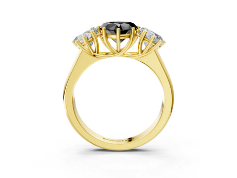 Yellow gold Fancy Black Heart Cut Three-Stone Diamond Ring with Prong Setting on a Classic Band_3