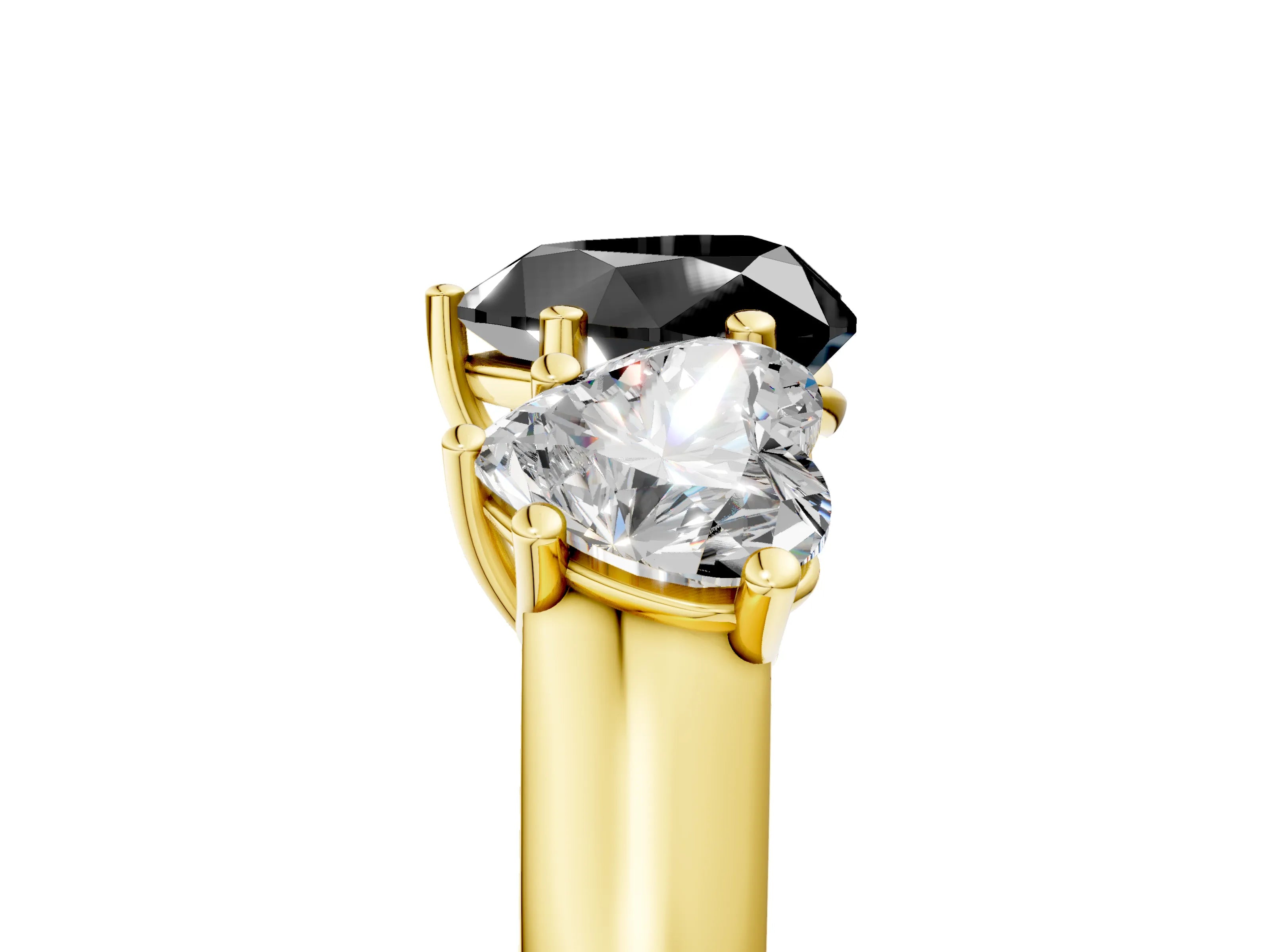 Yellow gold Fancy Black Heart Cut Three-Stone Diamond Ring with Prong Setting on a Classic Band_5