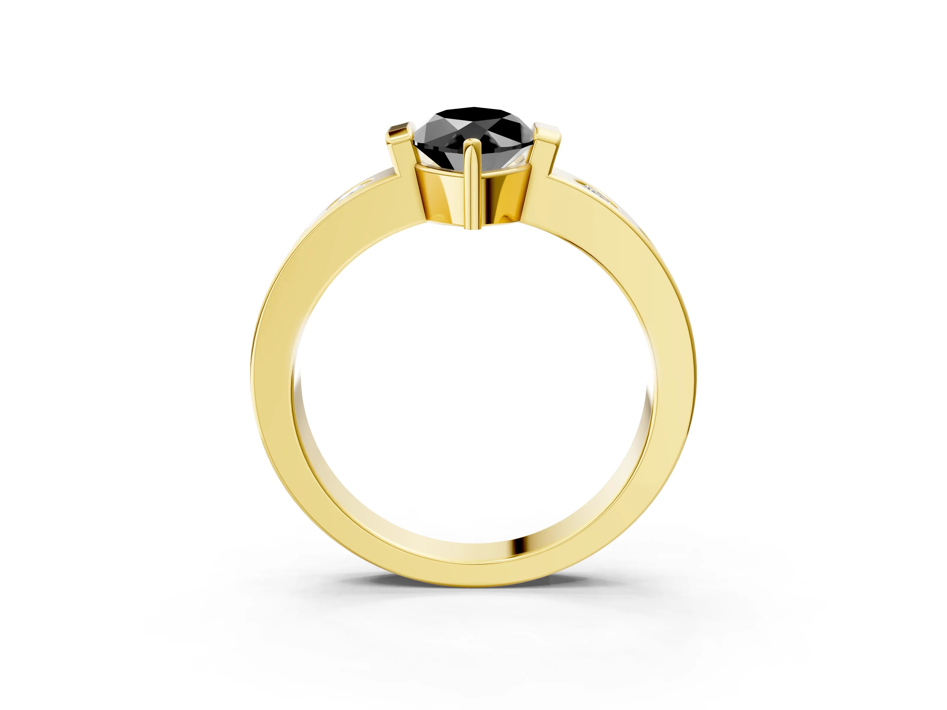 Yellow gold Fancy Black Marquise Cut Brilliant Channel-Set Diamond Ring with Bezel Prong Setting_3