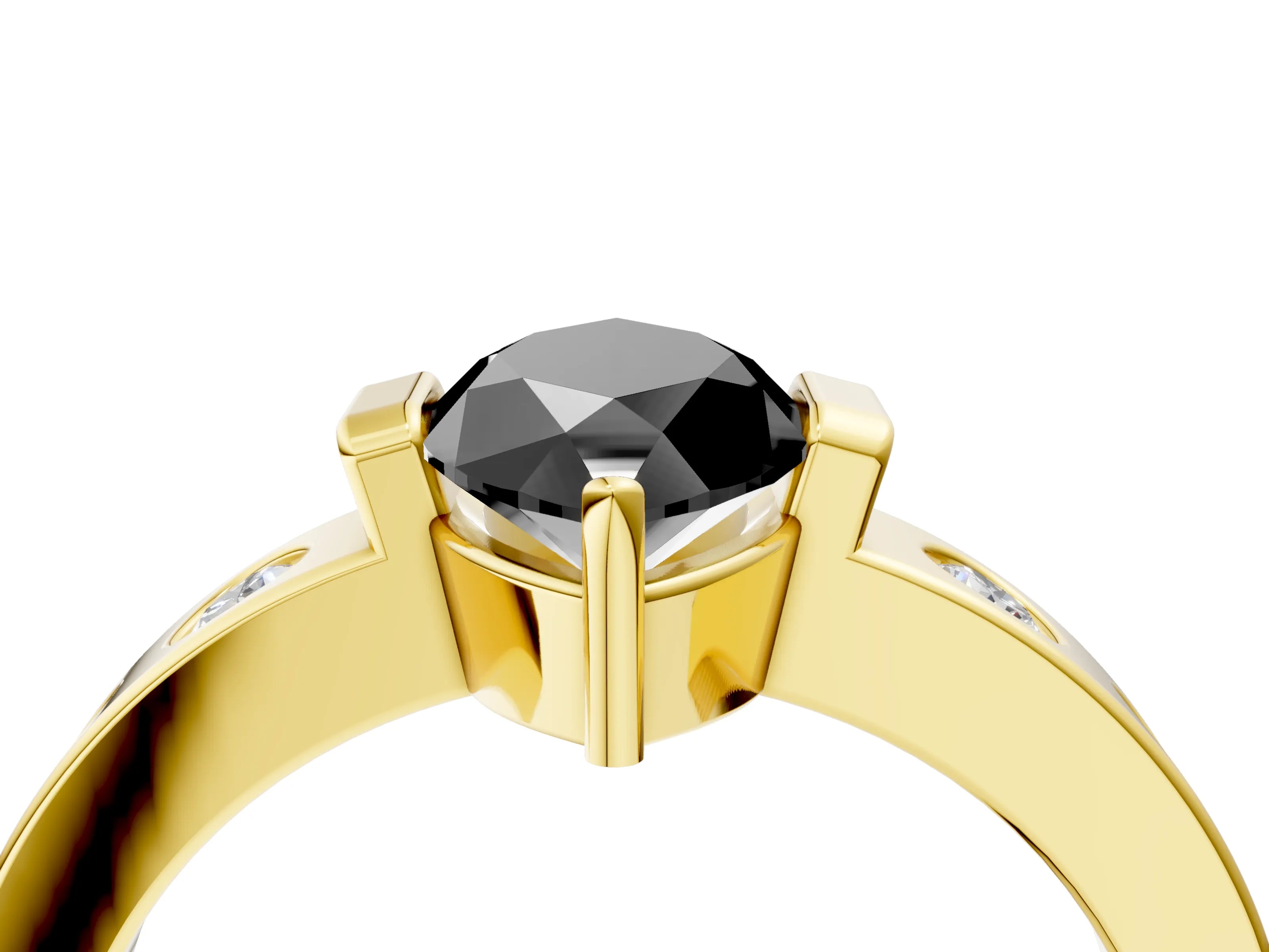 Yellow gold Fancy Black Marquise Cut Brilliant Channel-Set Diamond Ring with Bezel Prong Setting_4