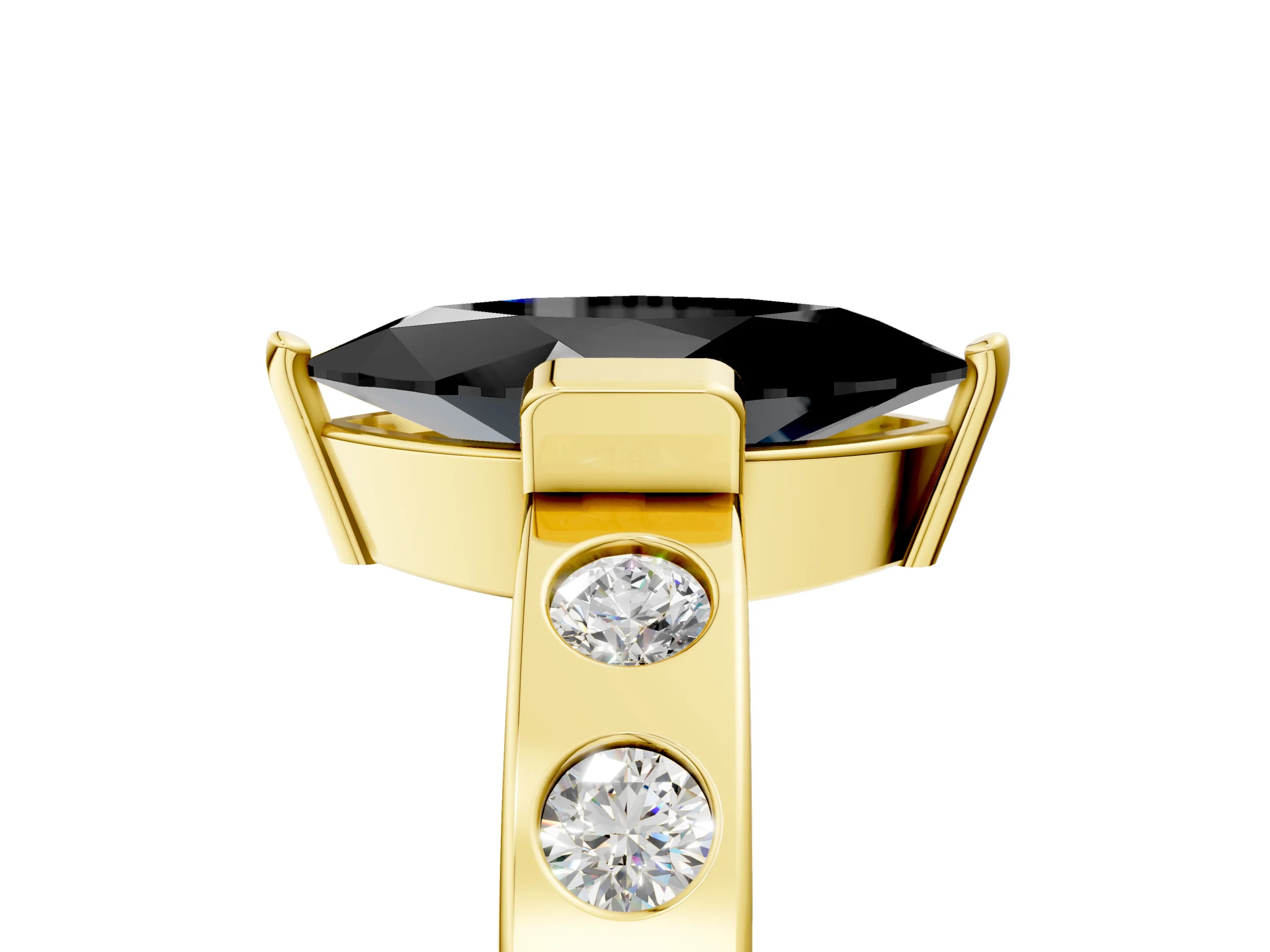 Yellow gold Fancy Black Marquise Cut Brilliant Channel-Set Diamond Ring with Bezel Prong Setting_5