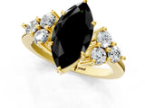 Yellow gold Fancy Black Marquise Cut Brilliant Diamond Cluster Accent Solitaire Ring with Prong Setting_1