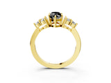 Yellow gold Fancy Black Marquise Cut Brilliant Diamond Cluster Accent Solitaire Ring with Prong Setting_3