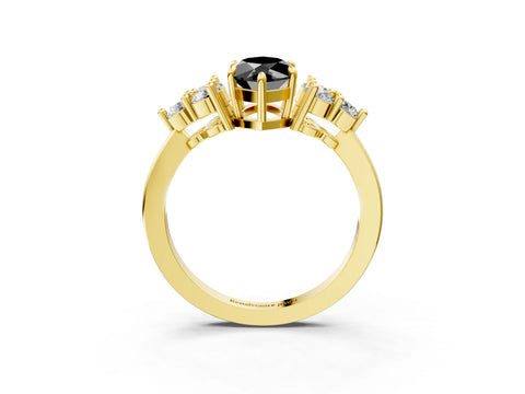Yellow gold Fancy Black Marquise Cut Brilliant Diamond Cluster Accent Solitaire Ring with Prong Setting_3