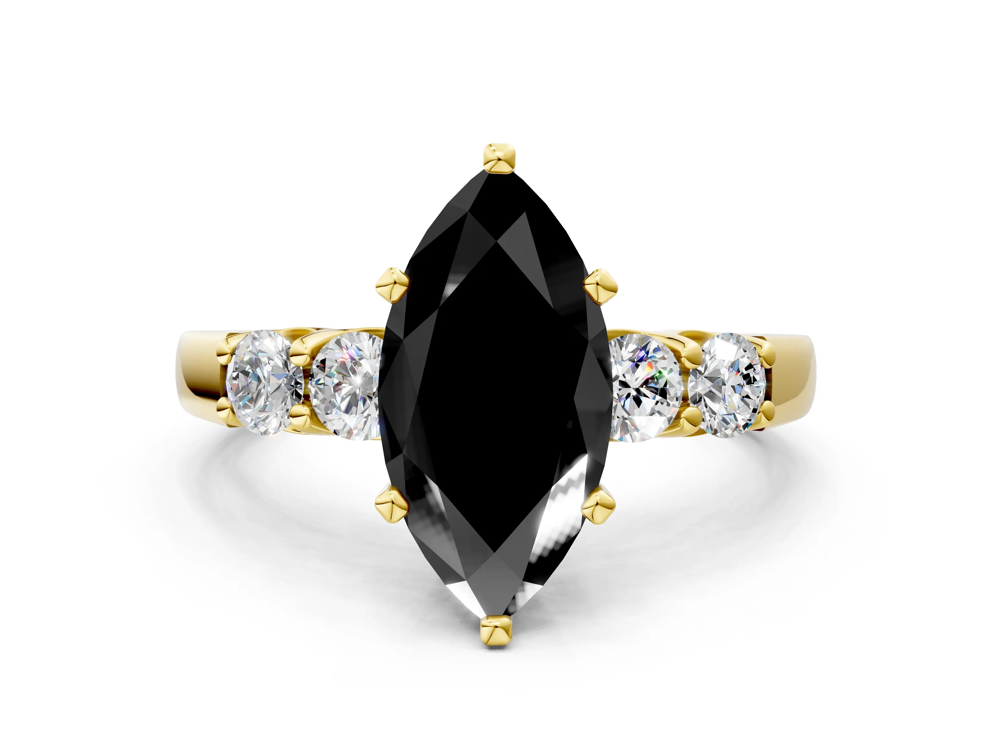 Yellow gold Fancy Black Marquise Cut Brilliant Diamond Five-Stone Engagement Ring with Prong Setting on a Classic Band_3
