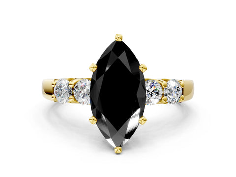 Yellow gold Fancy Black Marquise Cut Brilliant Diamond Five-Stone Engagement Ring with Prong Setting on a Classic Band_3