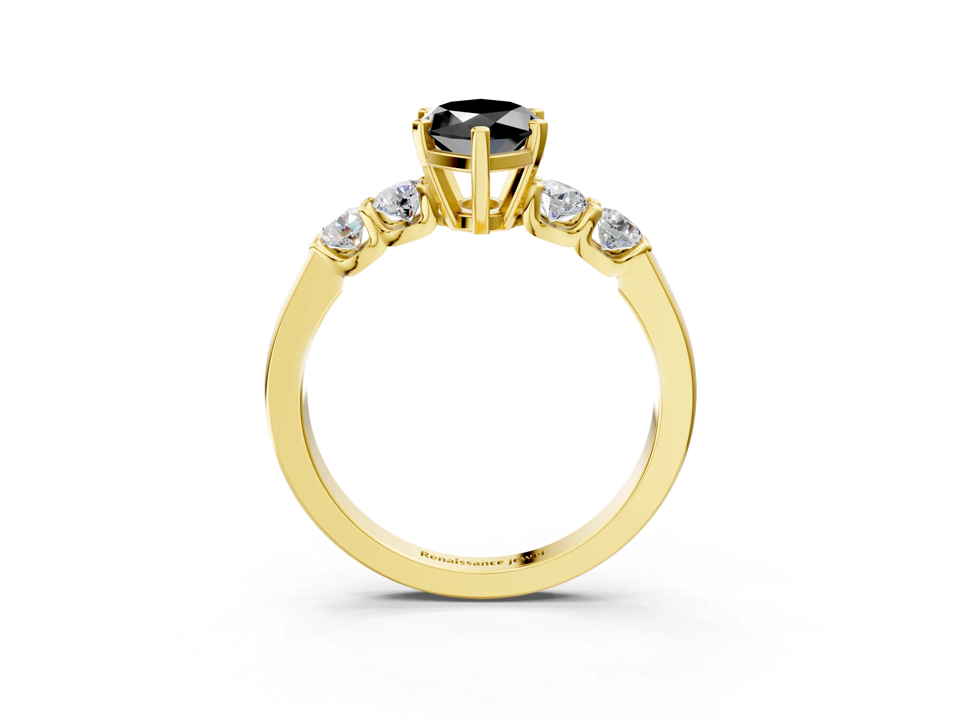 Yellow gold Fancy Black Marquise Cut Brilliant Diamond Five-Stone Engagement Ring with Prong Setting on a Classic Band_6