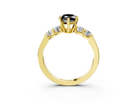 Yellow gold Fancy Black Marquise Cut Brilliant Diamond Five-Stone Engagement Ring with Prong Setting on a Classic Band_6