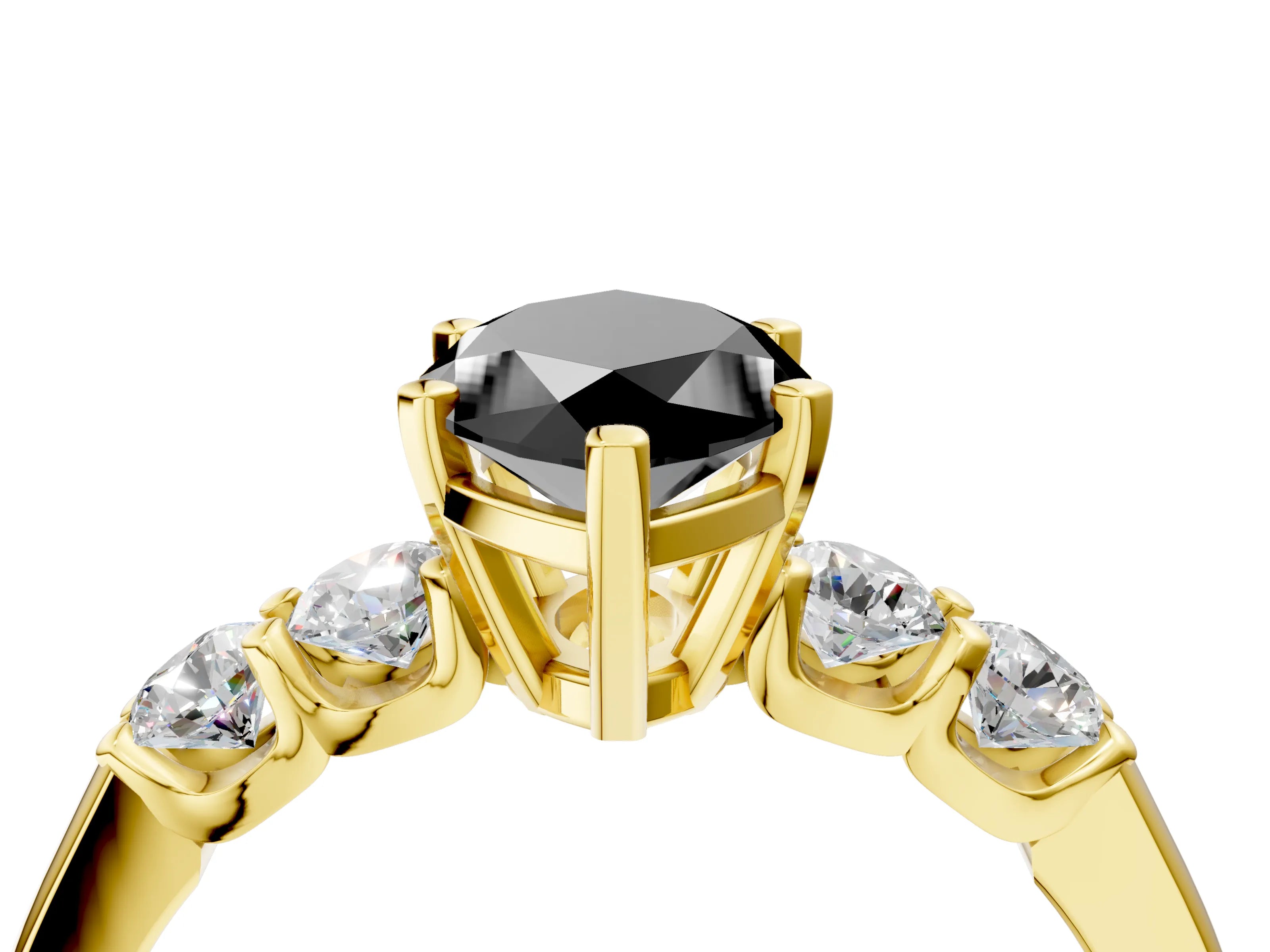 Yellow gold Fancy Black Marquise Cut Brilliant Diamond Five-Stone Engagement Ring with Prong Setting on a Classic Band_7