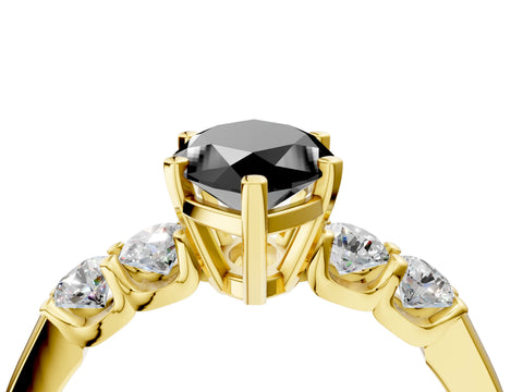 Yellow gold Fancy Black Marquise Cut Brilliant Diamond Five-Stone Engagement Ring with Prong Setting on a Classic Band_7