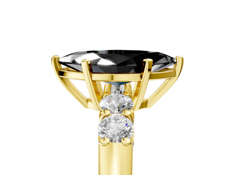 Yellow gold Fancy Black Marquise Cut Brilliant Diamond Five-Stone Engagement Ring with Prong Setting on a Classic Band_8