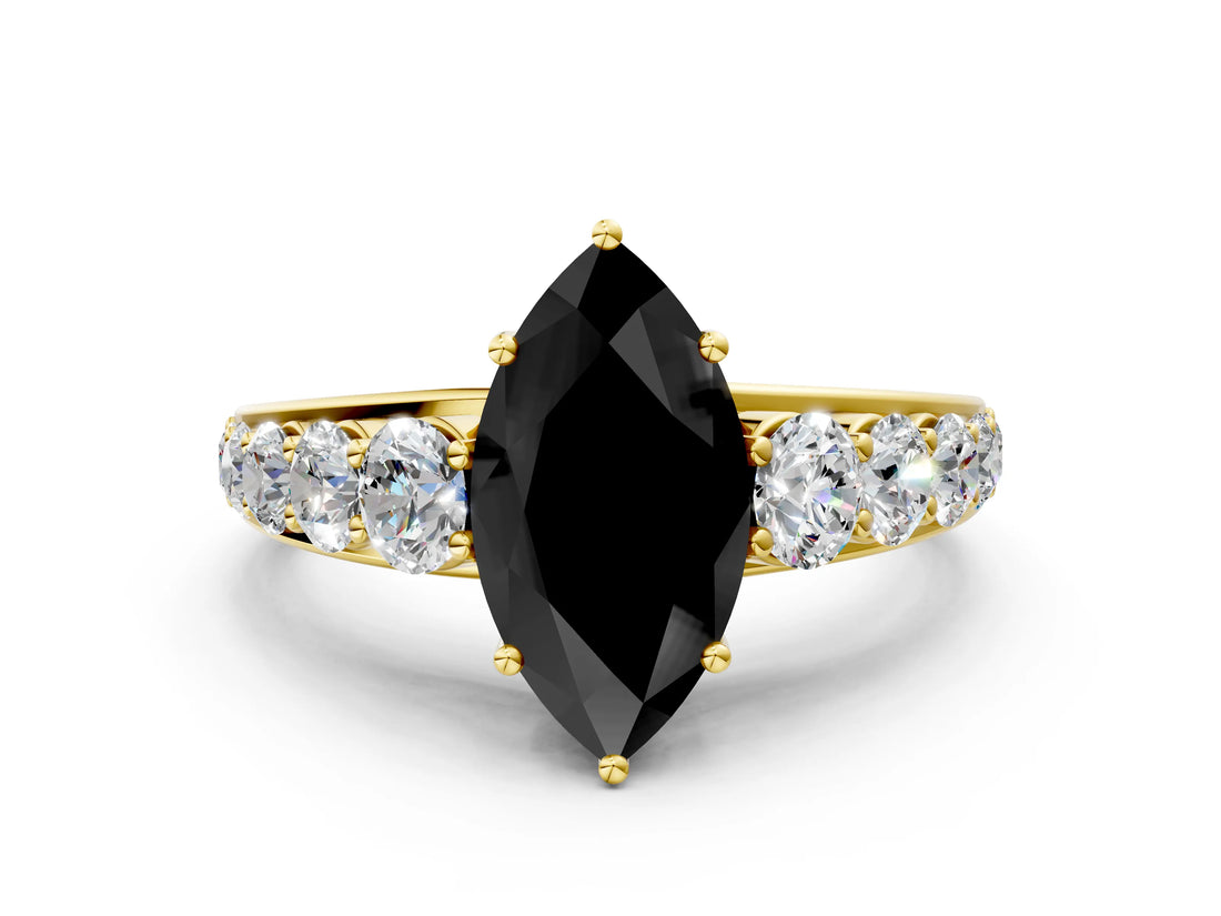 Yellow gold Fancy Black Marquise Cut Brilliant Diamond Pavé Band with Six-Prong Setting_12