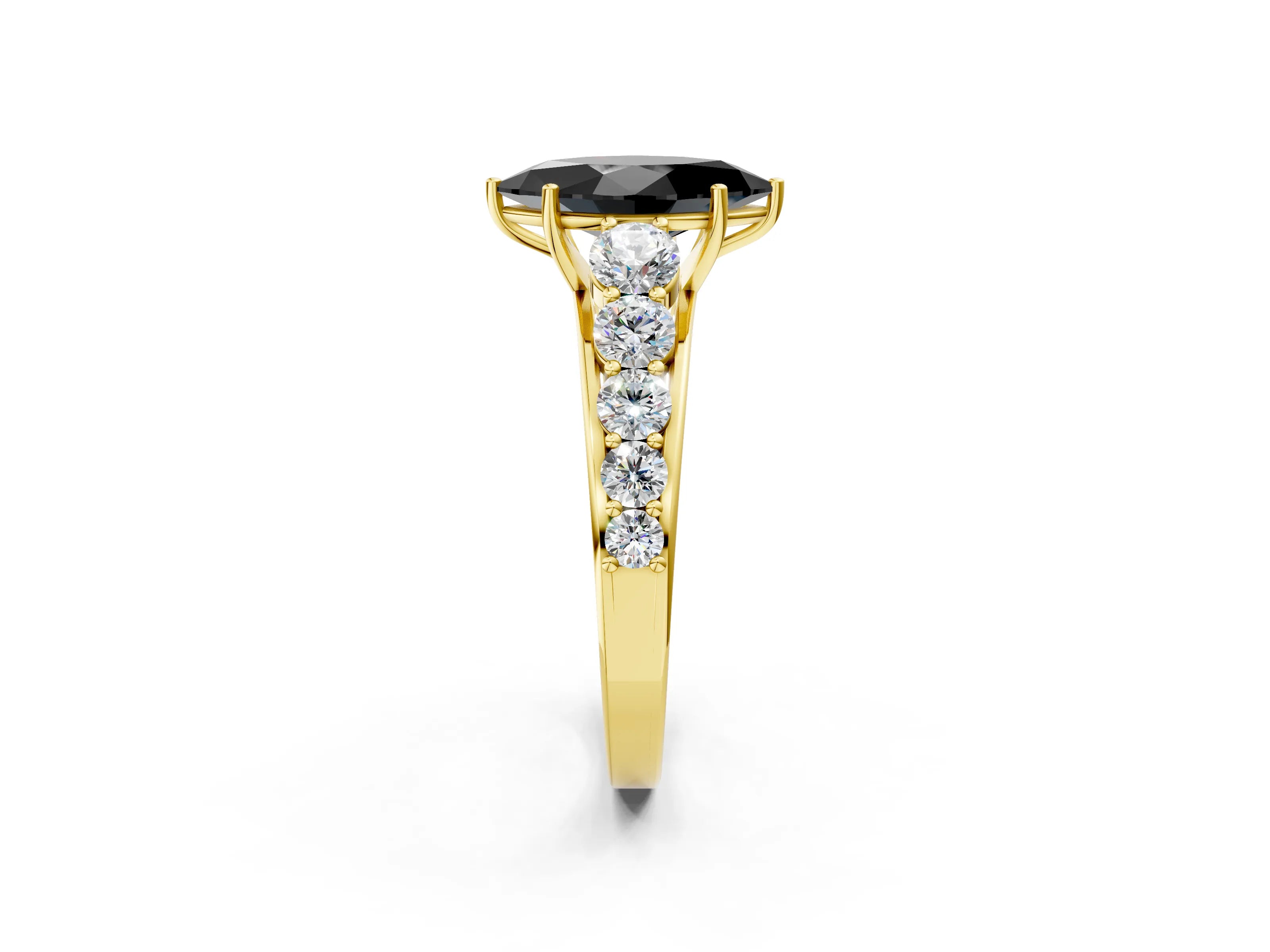 Yellow gold Fancy Black Marquise Cut Brilliant Diamond Pavé Band with Six-Prong Setting_2