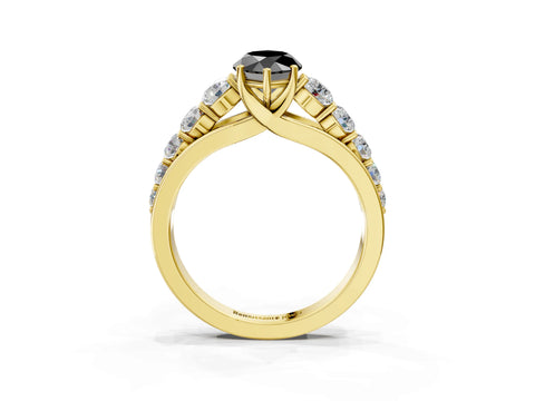 Yellow gold Fancy Black Marquise Cut Brilliant Diamond Pavé Band with Six-Prong Setting_3