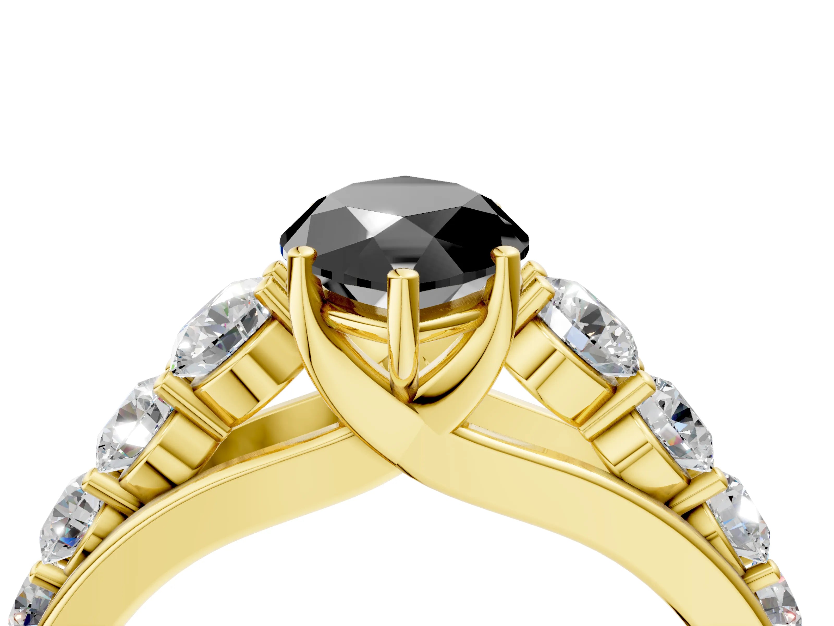 Yellow gold Fancy Black Marquise Cut Brilliant Diamond Pavé Band with Six-Prong Setting_4
