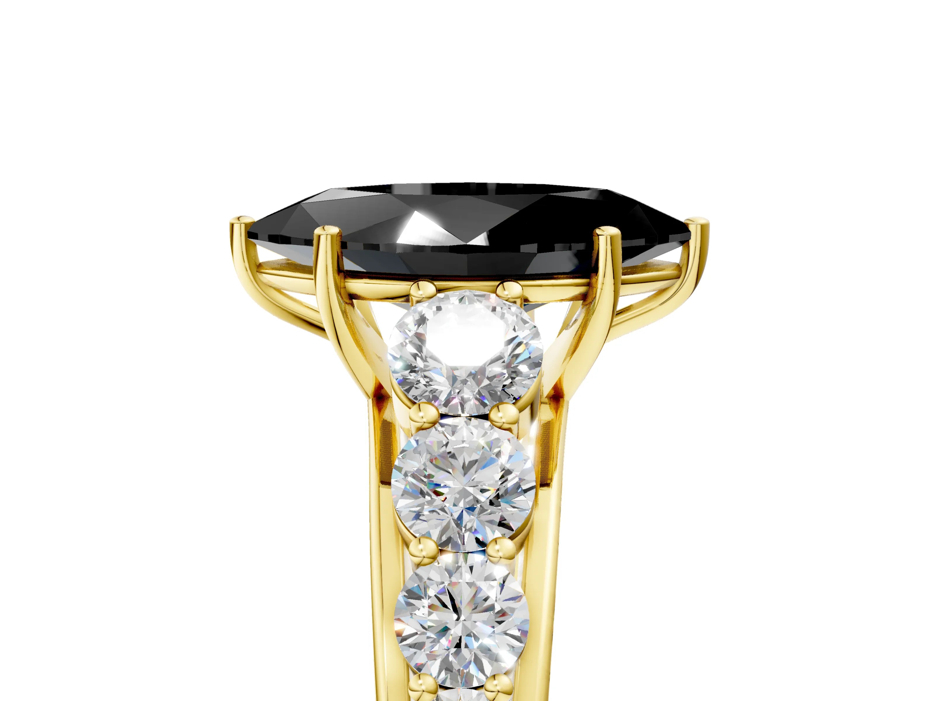 Yellow gold Fancy Black Marquise Cut Brilliant Diamond Pavé Band with Six-Prong Setting_5