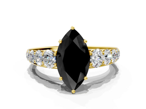 Yellow gold Fancy Black Marquise Cut Brilliant Diamond Pavé Band with Six-Prong Setting