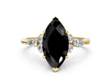 Yellow gold Fancy Black Marquise Cut Brilliant Diamond Solitaire Ring with Pear Side Stones and Four-Prong Setting_3