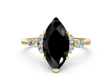 Yellow gold Fancy Black Marquise Cut Brilliant Diamond Solitaire Ring with Pear Side Stones and Four-Prong Setting_3