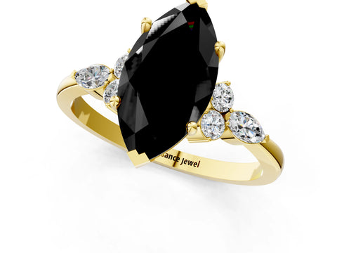 Yellow gold Fancy Black Marquise Cut Brilliant Diamond Solitaire Ring with Pear Side Stones and Four-Prong Setting_4