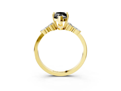 Yellow gold Fancy Black Marquise Cut Brilliant Diamond Solitaire Ring with Pear Side Stones and Four-Prong Setting_6