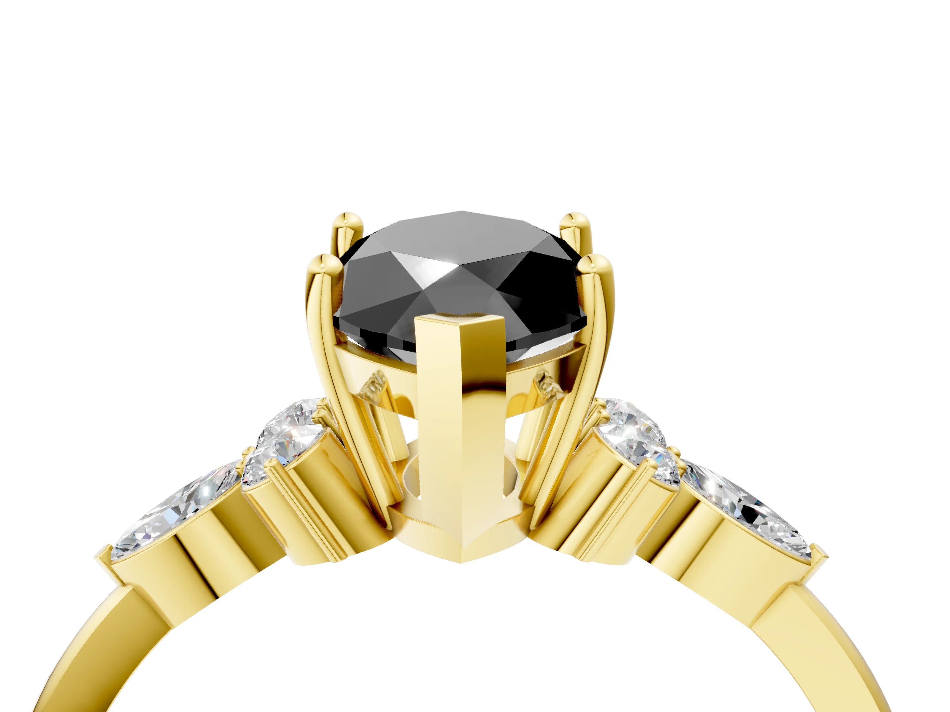Yellow gold Fancy Black Marquise Cut Brilliant Diamond Solitaire Ring with Pear Side Stones and Four-Prong Setting_7