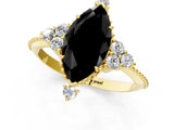 Yellow gold Fancy Black Marquise Cut Brilliant Diamond with Cluster Setting on a Beaded Band and Four-Prong Setting_1