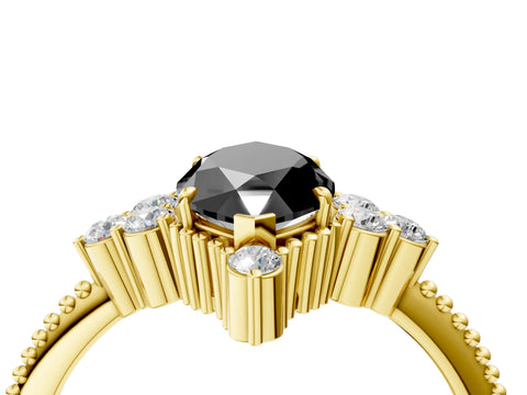 Yellow gold Fancy Black Marquise Cut Brilliant Diamond with Cluster Setting on a Beaded Band and Four-Prong Setting_4