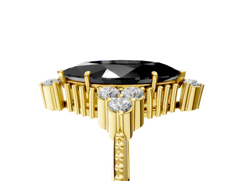 Yellow gold Fancy Black Marquise Cut Brilliant Diamond with Cluster Setting on a Beaded Band and Four-Prong Setting_5