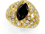 Yellow gold Fancy Black Marquise Cut Brilliant Halo Pave Diamond Milgrain Ring_1