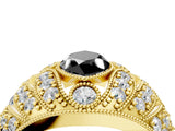 Yellow gold Fancy Black Marquise Cut Brilliant Halo Pave Diamond Milgrain Ring_4