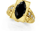 Yellow gold Fancy Black Marquise Cut Brilliant Milgrain Filigree Diamond Ring with Square Prong Setting_13