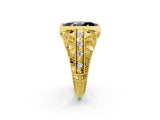 Yellow gold Fancy Black Marquise Cut Brilliant Milgrain Filigree Diamond Ring with Square Prong Setting_14