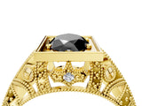 Yellow gold Fancy Black Marquise Cut Brilliant Milgrain Filigree Diamond Ring with Square Prong Setting_16