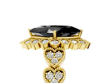 Yellow gold Fancy Black Marquise Cut Brilliant Milgrain Pave Heart Band Solitaire Ring_5