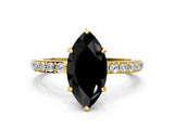 Yellow gold Fancy Black Marquise Cut Brilliant Pavé Band Solitaire with Four-Prong Setting