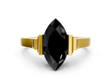 Yellow gold Fancy Black Marquise Cut Brilliant Solitaire Diamond Ring with Channel Set Band and Bar Prong Setting_12