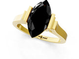 Yellow gold Fancy Black Marquise Cut Brilliant Solitaire Diamond Ring with Channel Set Band and Bar Prong Setting_13