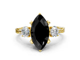 Yellow gold Fancy Black Marquise Cut Brilliant Three-Stone Diamond Ring with Pavé Band and Four-Prong Setting_3