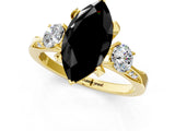 Yellow gold Fancy Black Marquise Cut Brilliant Three-Stone Diamond Ring with Pavé Band and Four-Prong Setting_4