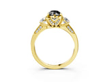 Yellow gold Fancy Black Marquise Cut Brilliant Three-Stone Diamond Ring with Pavé Band and Four-Prong Setting_6