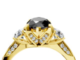 Yellow gold Fancy Black Marquise Cut Brilliant Three-Stone Diamond Ring with Pavé Band and Four-Prong Setting_7