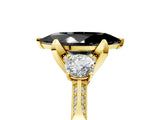 Yellow gold Fancy Black Marquise Cut Brilliant Three-Stone Diamond Ring with Pavé Band and Four-Prong Setting_8