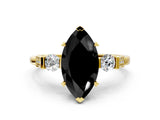 Yellow gold Fancy Black Marquise Cut Brilliant Three-Stone Pave Band with Four-Prong Setting